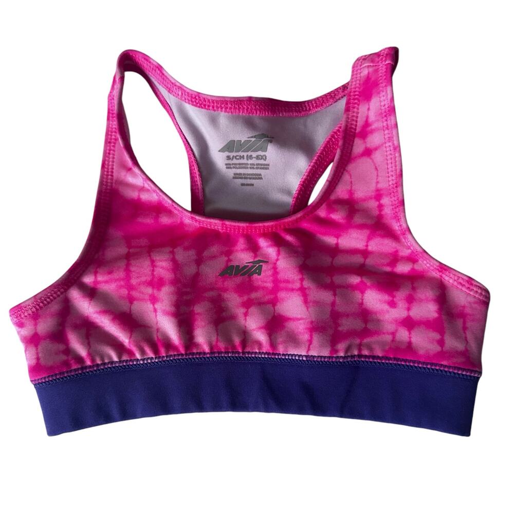 Avia Pink Tie Dye Sports Bra with Purple Band - Size S